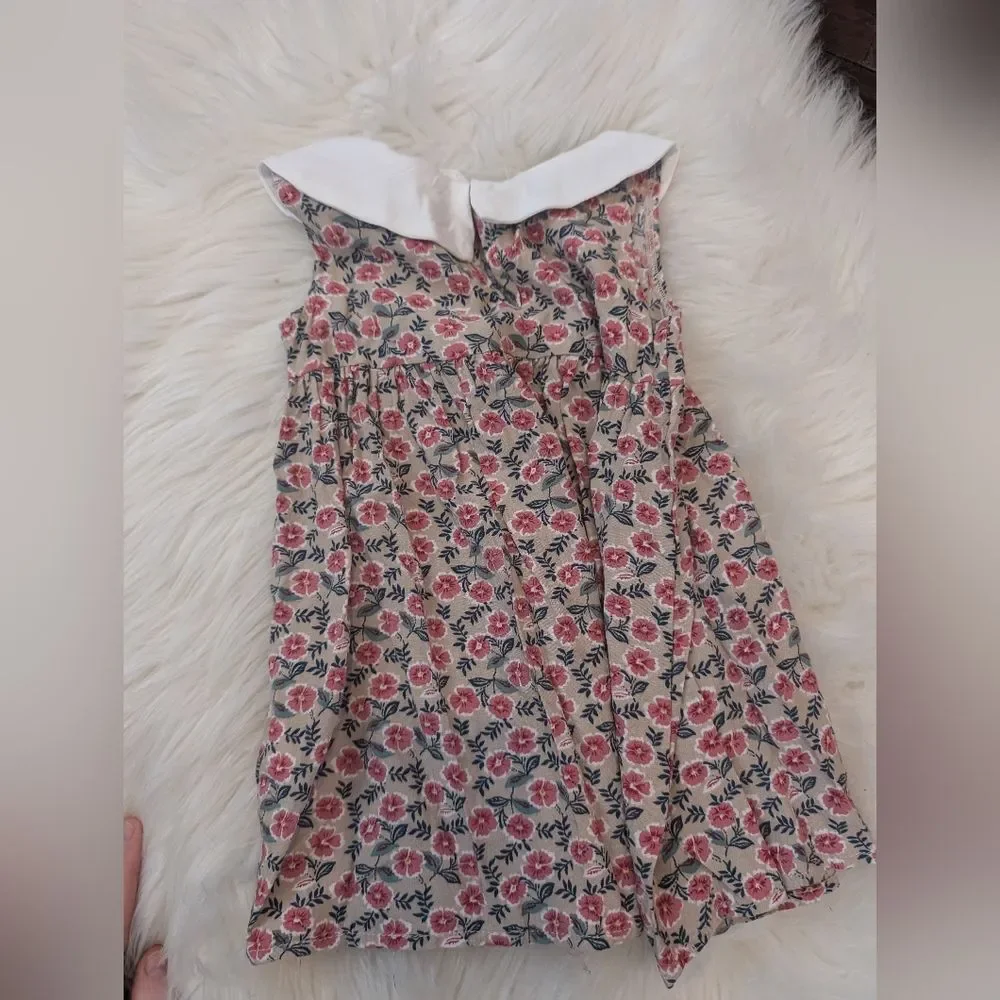 mabel + honey Willow A-Line Dress Floral Pink White Peter Pan Sleeveless 2T